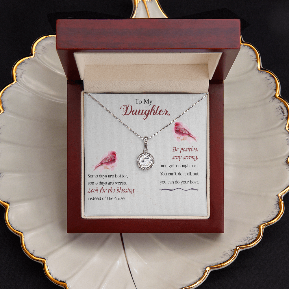 To My Daughter Eternal Hope Necklace Gift – Cushion Cut CZ Pendant Jewelry from Mom or Dad