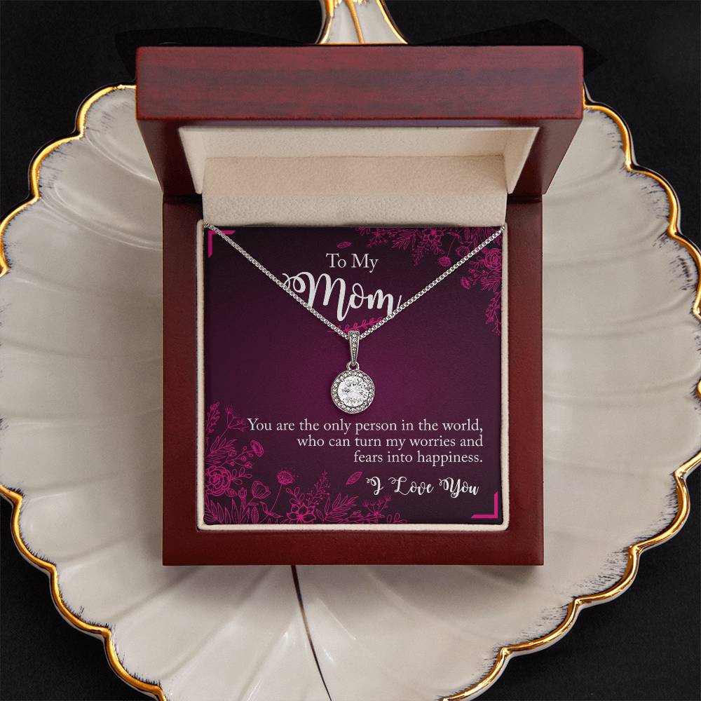 To My Mom Eternal Hope Necklace – Cushion Cut CZ Pendant, 14k White Gold Finish, Adjustable Chain, Luxury Gift Box, Perfect for Mother's Day, Birthday, or Anniversary