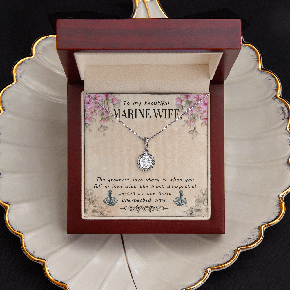 Marine Wife Eternal Hope Necklace – White Gold CZ Pendant Gift for Her from Husband