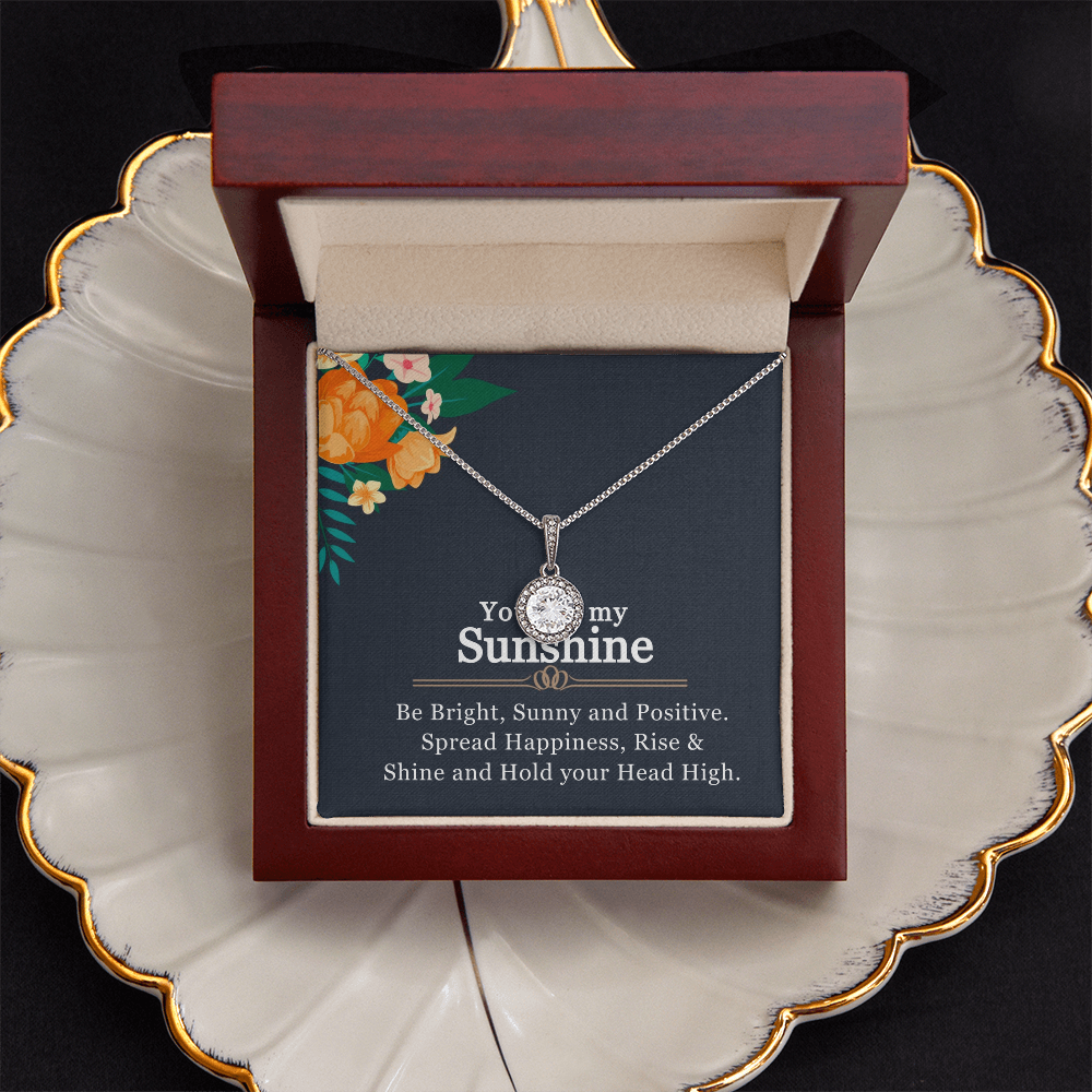 To My Sunshine Necklace - 14K White Gold Finish, Cushion Cut CZ Pendant for Her, Adjustable Chain, Perfect Gift for Loved Ones