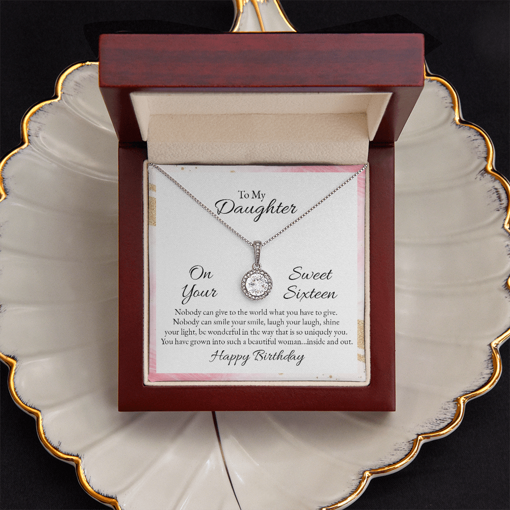 Eternal Hope Necklace for Daughter - Sweet 16 Birthday Gift - 8mm CZ Cushion Cut Pendant in White Gold Finish - Adjustable Chain with Lobster Clasp