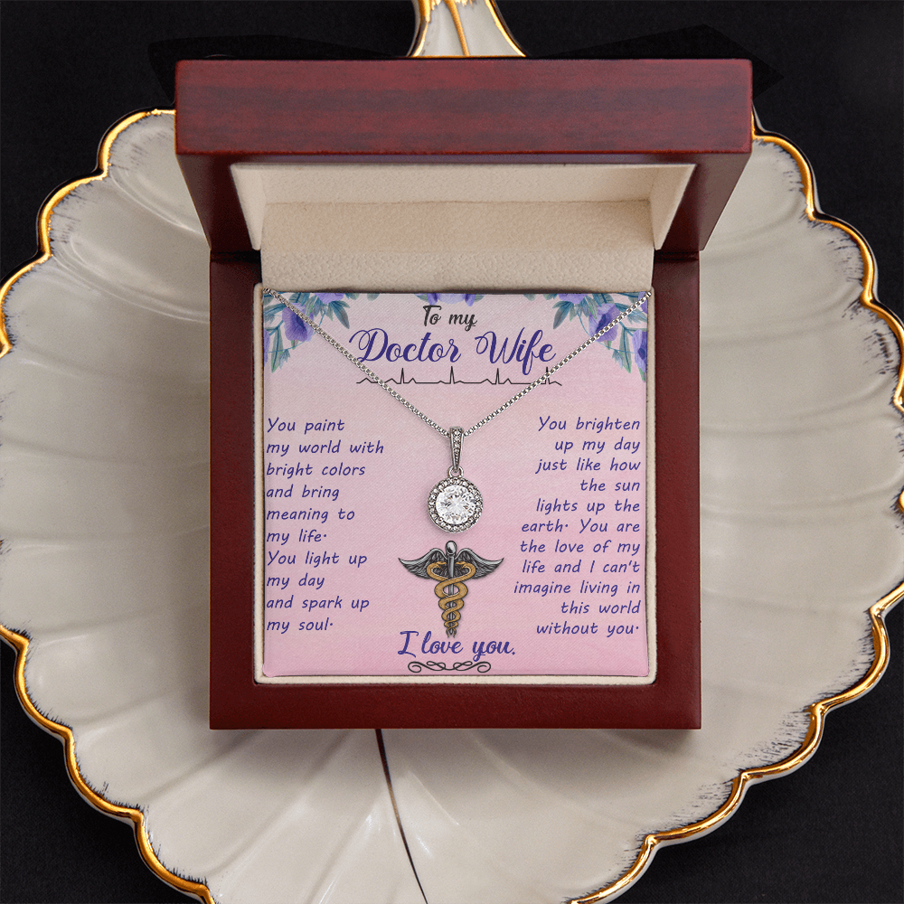 To My Doctor Wife - Elegant 14k White Gold Finish Eternal Hope Necklace with Cushion Cut CZ Crystal - Perfect Gift for Doctor Wife, Medical Professional, or Wife on Special Occasions