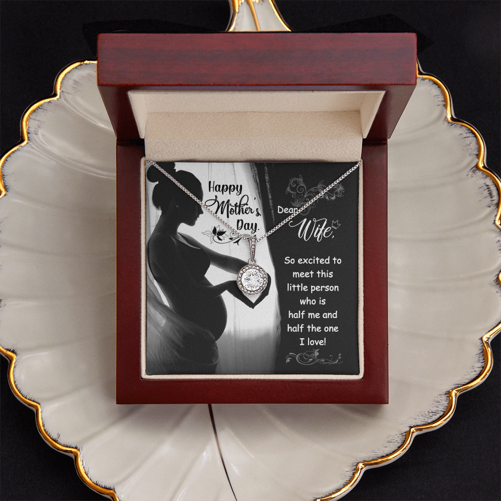 Mother’s Day Necklace for Wife – Eternal Hope Cushion Cut CZ Pendant, 14K White Gold Finish, Adjustable Chain – Heartfelt Gift for Expecting Moms