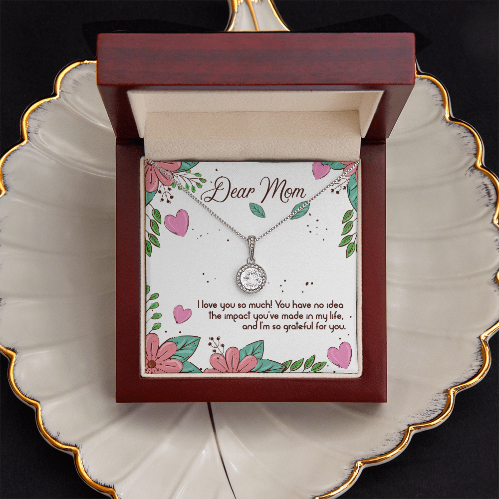 Dear Mom Eternal Hope Necklace – 8mm Cushion Cut Cubic Zirconia – Adjustable 16-18 Inches – White Gold Finish, Gift for Mother, Birthday or Mother's Day