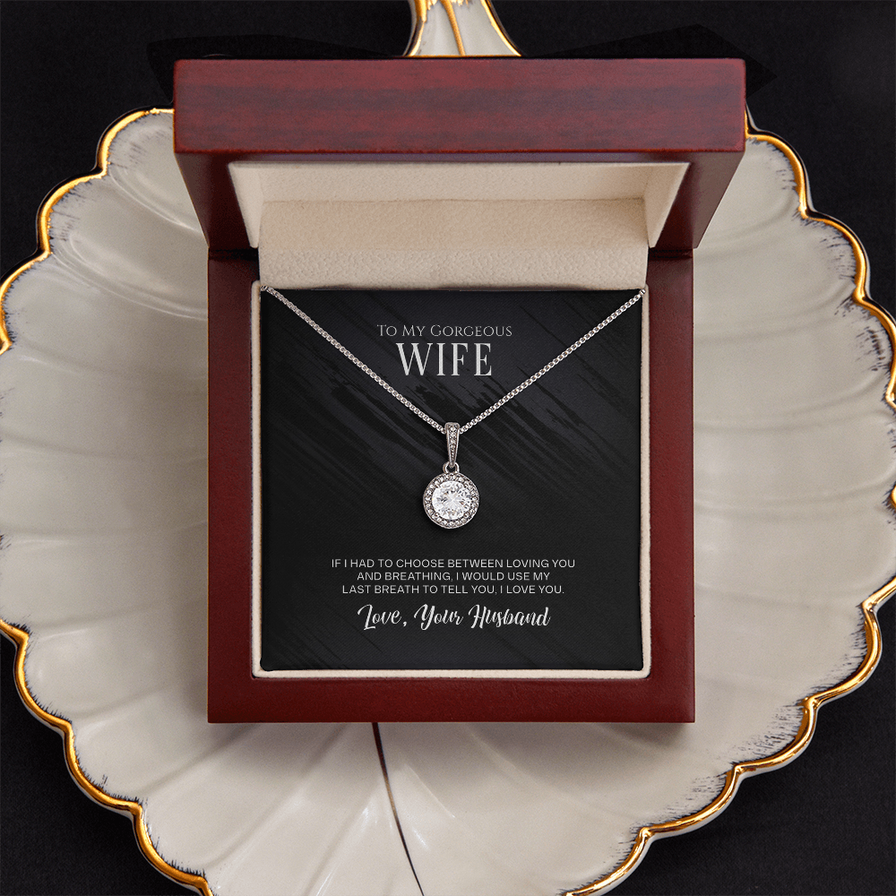 Eternal Hope Necklace for Wife - 14K White Gold Finish, Cushion Cut CZ Crystal, Adjustable Chain - Romantic Gift from Husband with Love Message