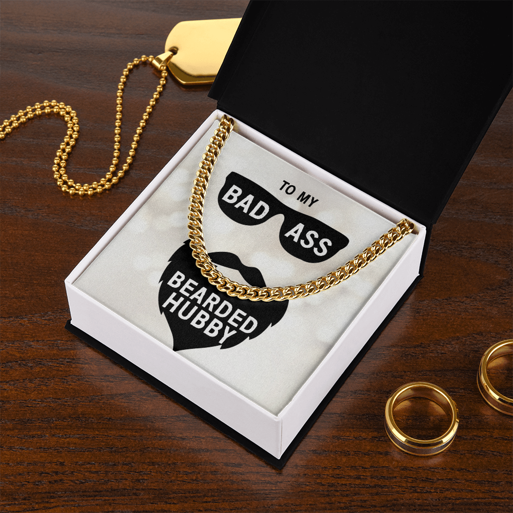 To My Badass Bearded Hubby, Gift From Wife To Hubby, Father's Day Gift For Hubby - Cuban Link Chain Necklace With Message Card by Best Gifts 305