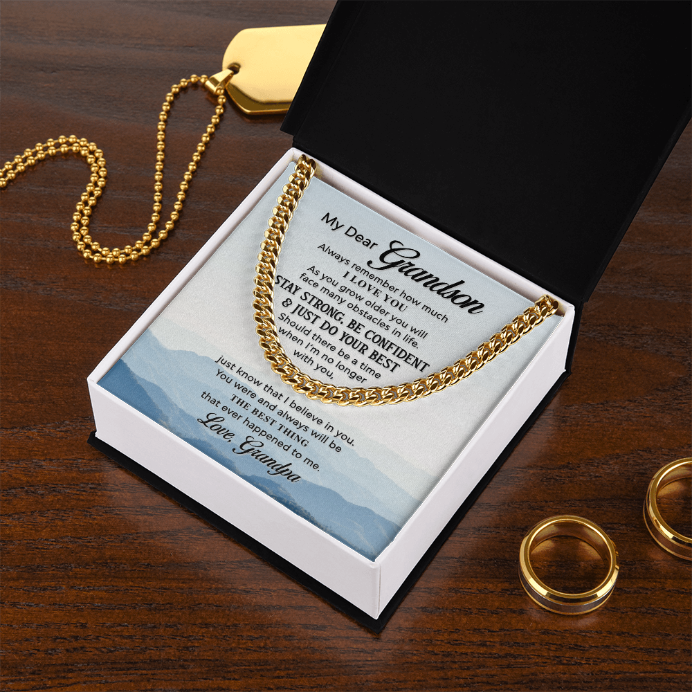 Grandson Cuban Link Chain Gift from Grandpa – Inspirational Necklace with Message Card