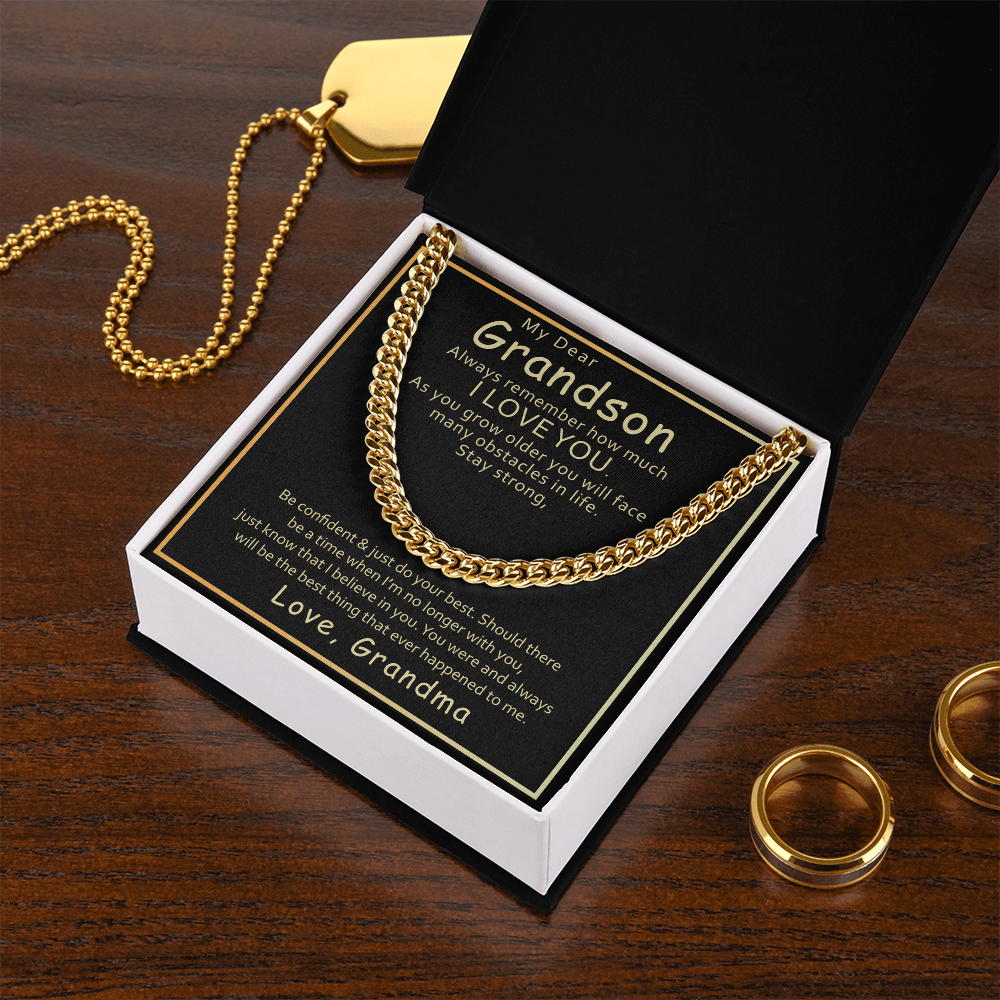 Grandson Cuban Link Chain Gift from Grandma – Inspirational Necklace with Love Message Card