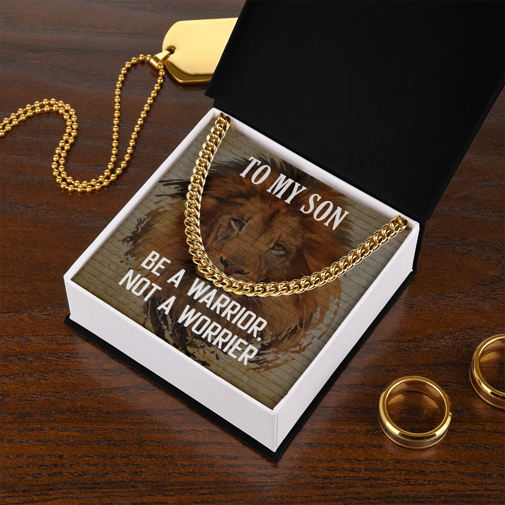 Cuban Link Chain Necklace Gift For Son, To My Warrior Son, Father Son Gift, Gift for Son from Mother, Son 21st Birthday, Message Card Necklace by Best Gifts 305