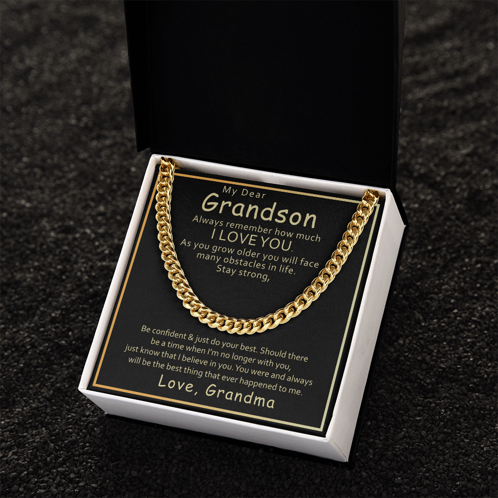 Grandson Cuban Link Chain Gift from Grandma – Inspirational Necklace with Love Message Card