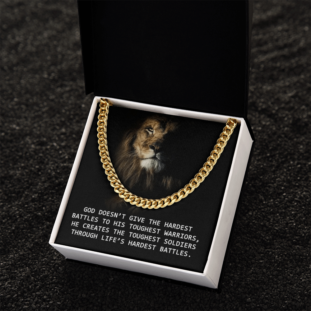 For Him, Gift For Son, Faith Necklace For Him, Cuban Link Chain Necklace, Dad's Birthday Gift, God Doesn't Give The Hardest Battles To His Toughest Warrior by Best Gifts 305