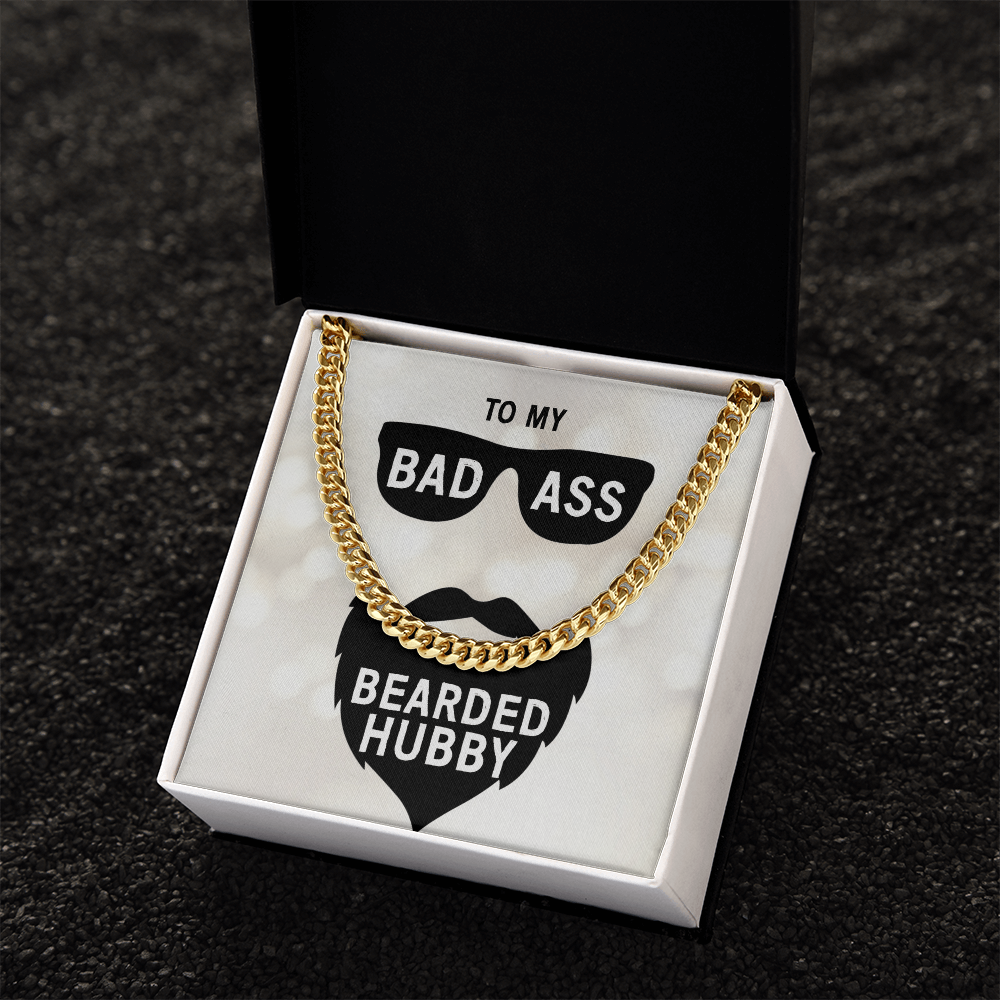 To My Badass Bearded Hubby, Gift From Wife To Hubby, Father's Day Gift For Hubby - Cuban Link Chain Necklace With Message Card by Best Gifts 305