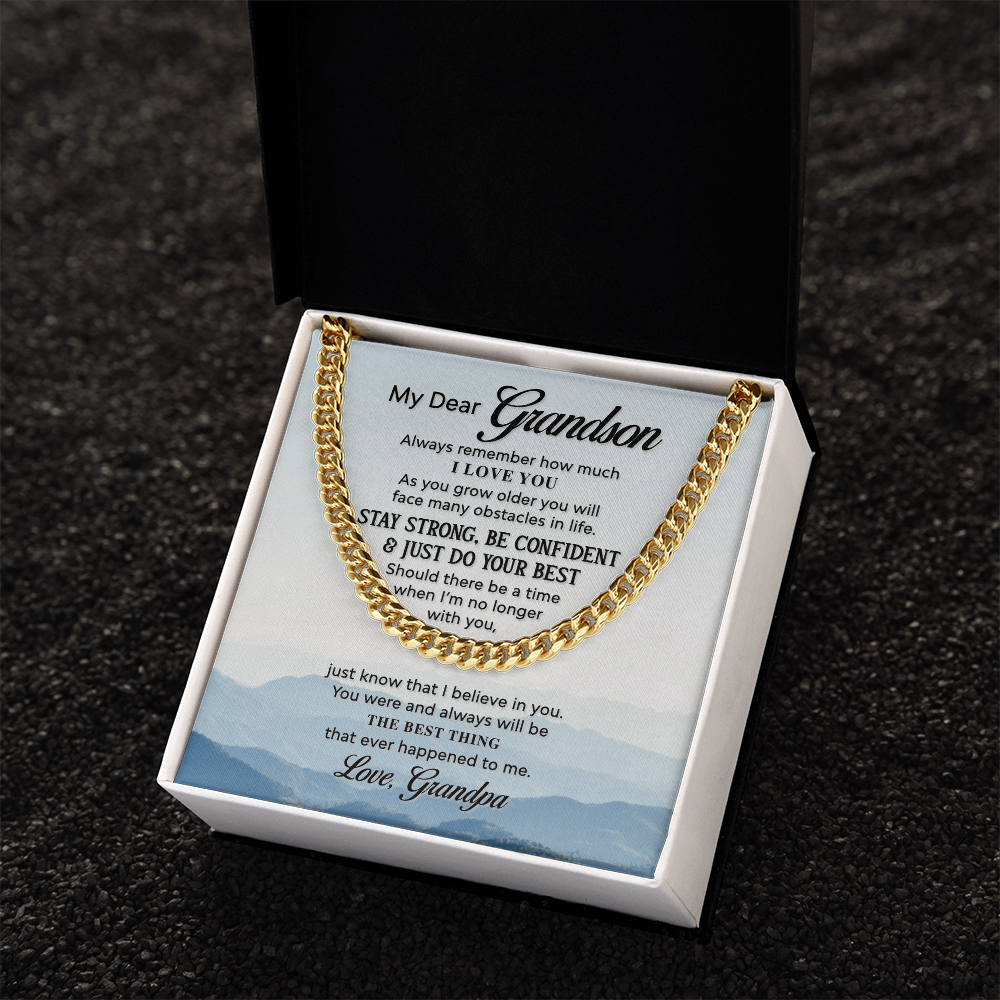Grandson Cuban Link Chain Gift from Grandpa – Inspirational Necklace with Message Card