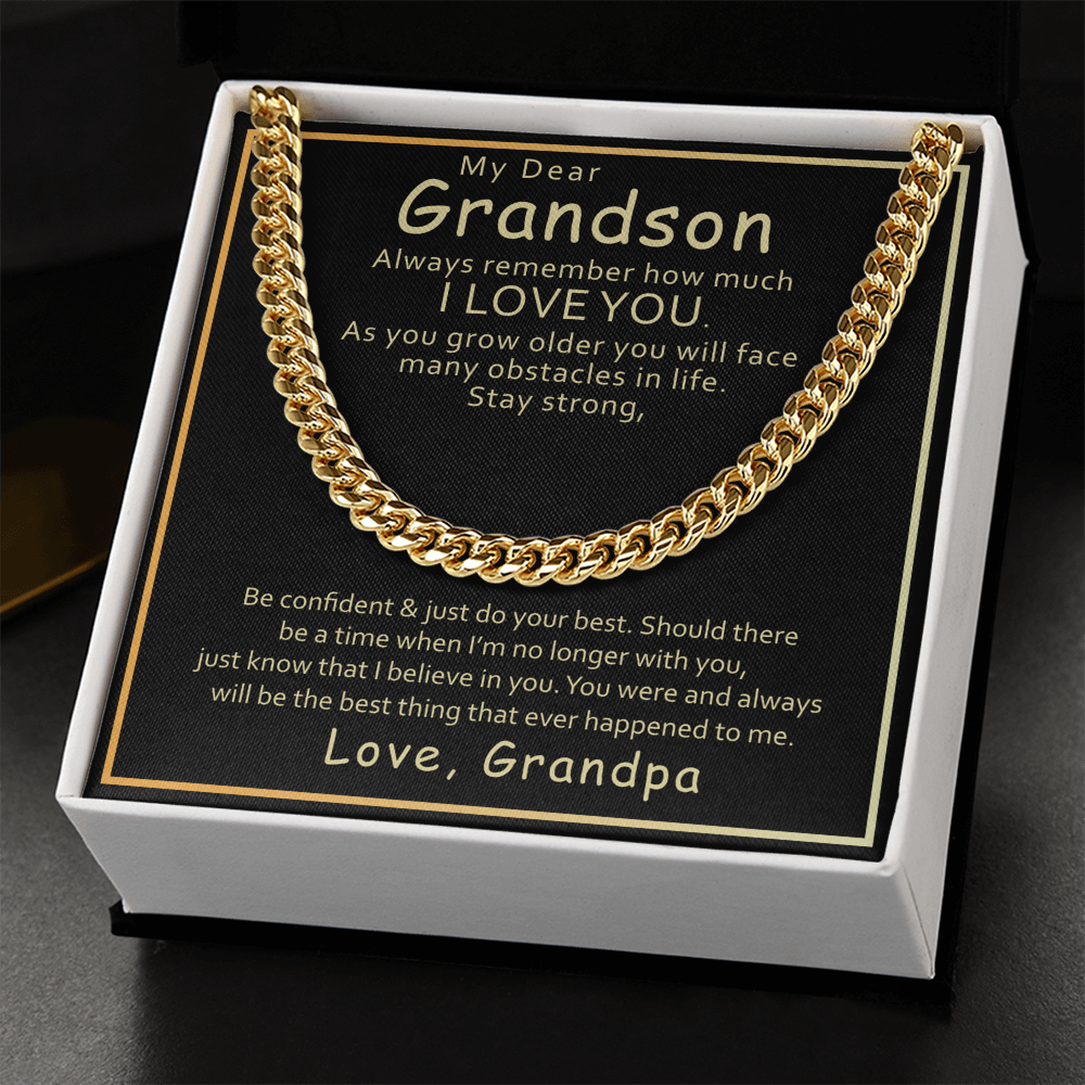 Grandson Cuban Link Chain Necklace Gift from Grandpa with Inspirational Message Card