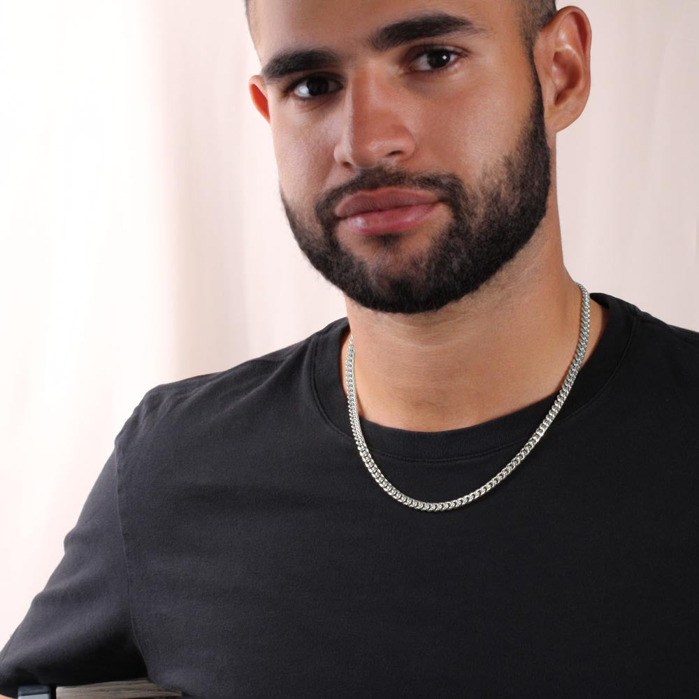 To My Son Cuban Link Chain Necklace from Dad – Inspirational Lion Message Birthday Gift for Son