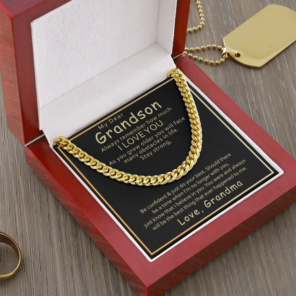Grandson Cuban Link Chain Gift from Grandma – Inspirational Necklace with Love Message Card