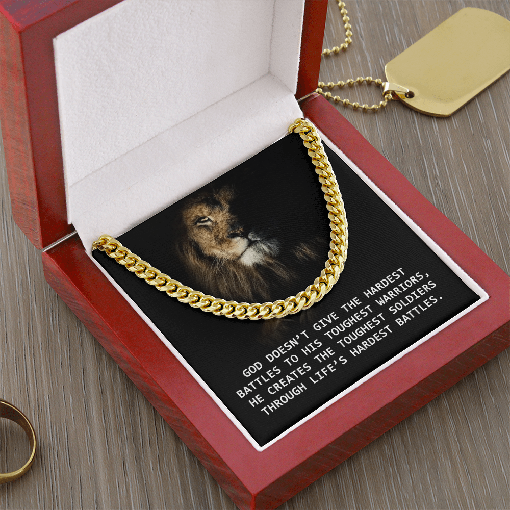 For Him, Gift For Son, Faith Necklace For Him, Cuban Link Chain Necklace, Dad's Birthday Gift, God Doesn't Give The Hardest Battles To His Toughest Warrior by Best Gifts 305