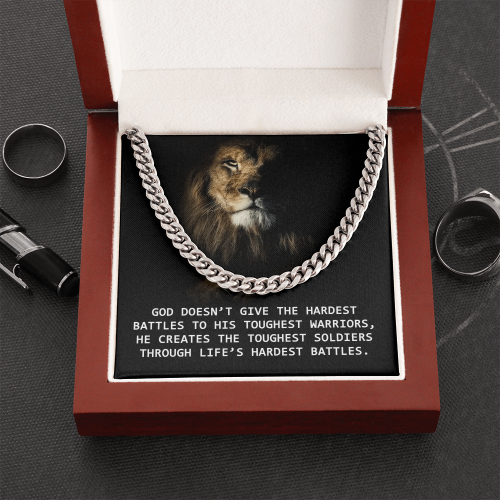 For Him, Gift For Son, Faith Necklace For Him, Cuban Link Chain Necklace, Dad's Birthday Gift, God Doesn't Give The Hardest Battles To His Toughest Warrior by Best Gifts 305