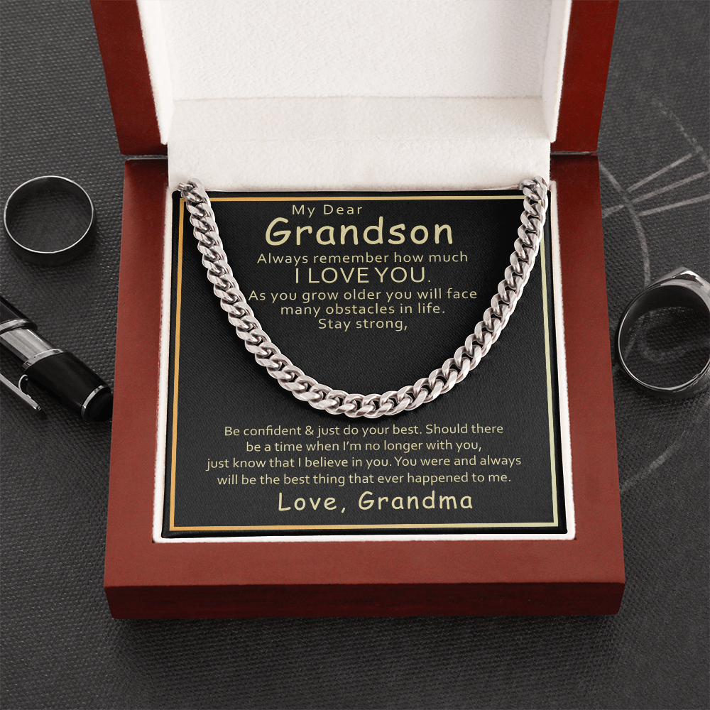 Grandson Cuban Link Chain Gift from Grandma – Inspirational Necklace with Love Message Card