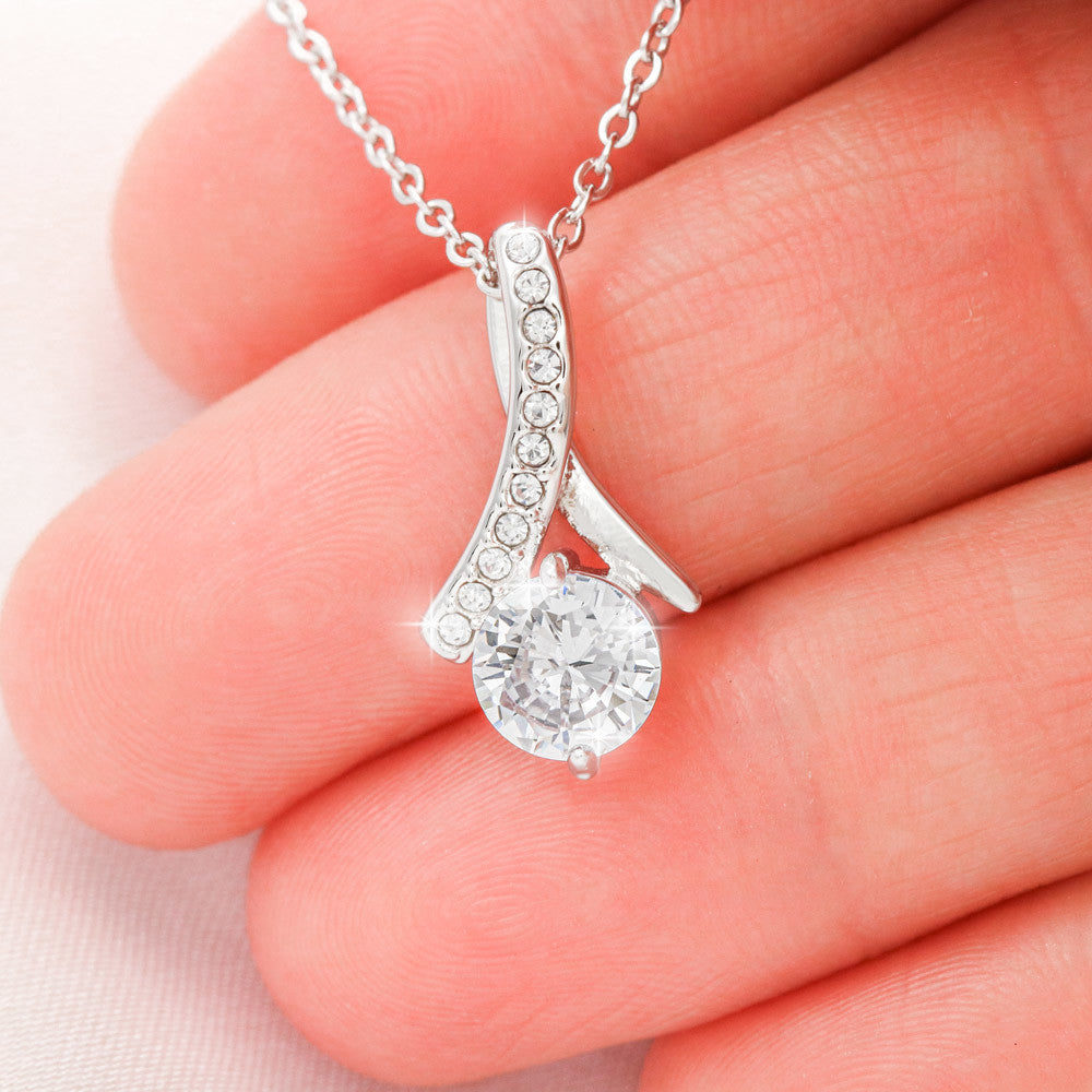 To My Wife - Dazzling 14k White Gold Finish Necklace with 7mm Cubic Zirconia Pendant, Adjustable Length, Gift for Wife, Anniversary or Birthday Gift from Husband