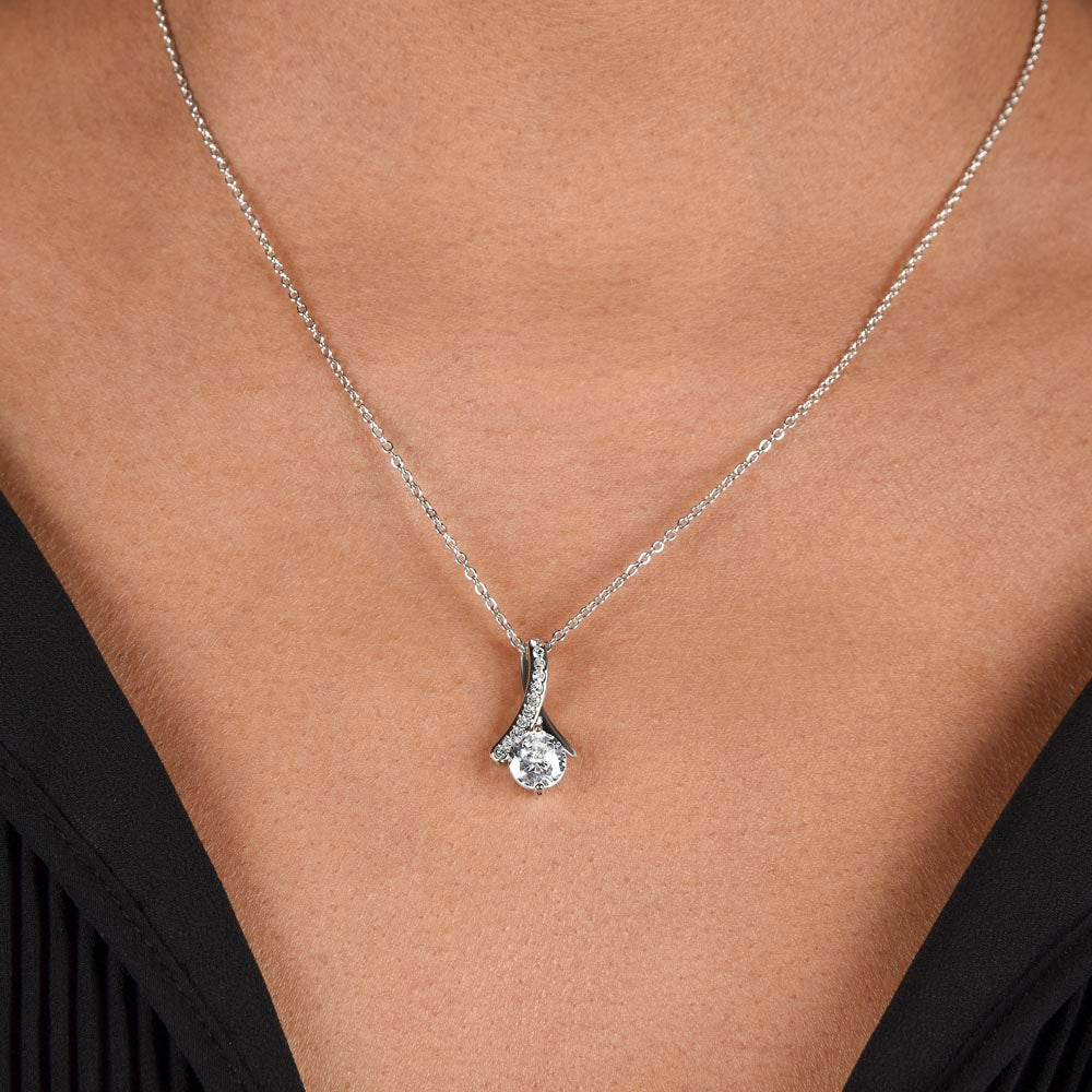 To My Wife - Dazzling 14k White Gold Finish Necklace with 7mm Cubic Zirconia Pendant, Adjustable Length, Gift for Wife, Anniversary or Birthday Gift from Husband