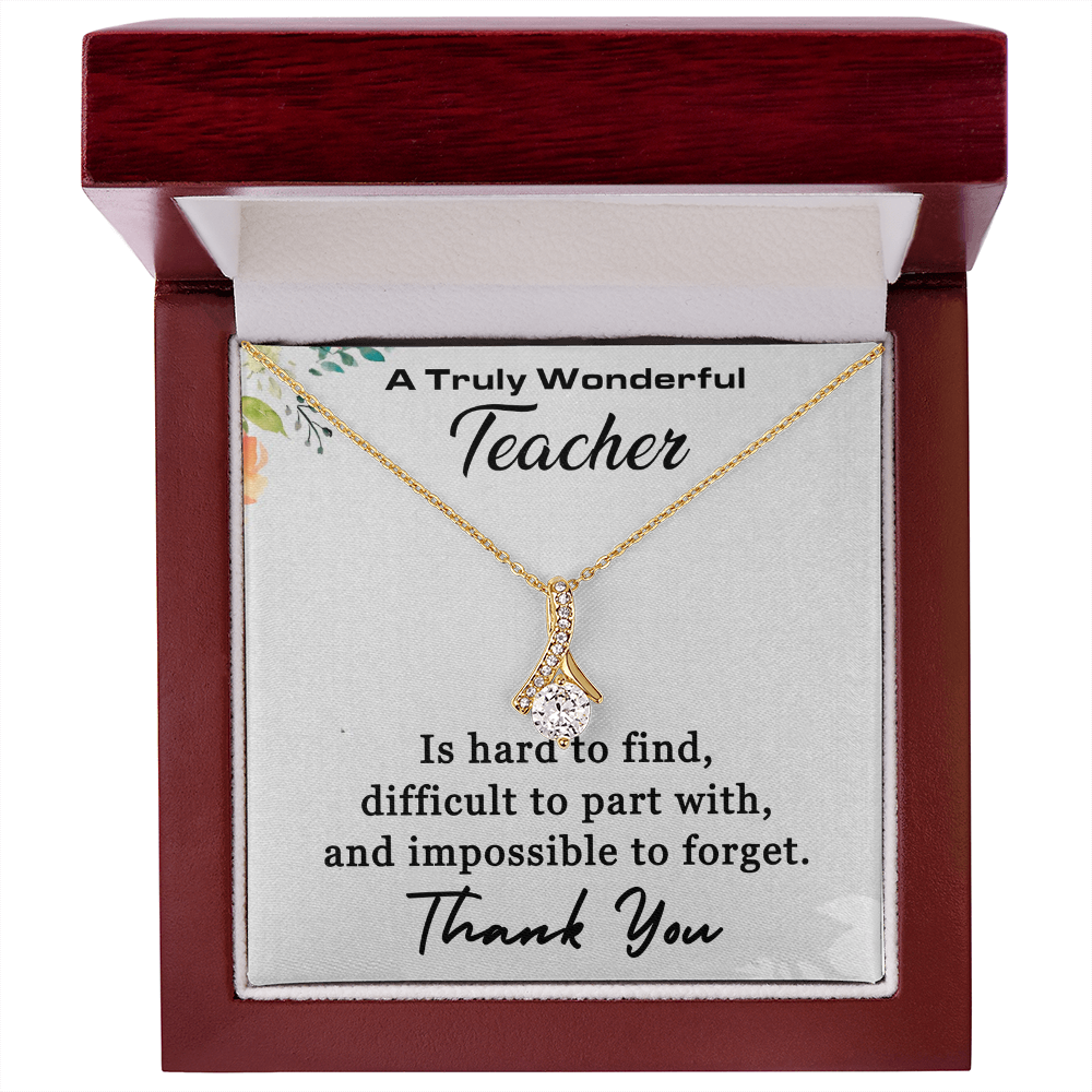 Teacher Thank You Necklace – Gift for Teacher from Student, Elegant CZ Pendant for Teacher Appreciation