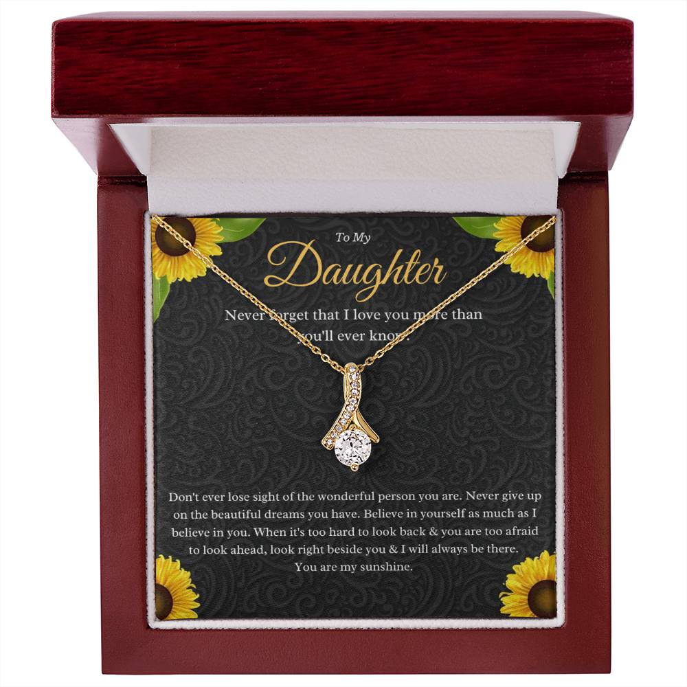 Parent to Daughter Gift – CZ Ribbon Pendant Necklace with Encouraging Message Card