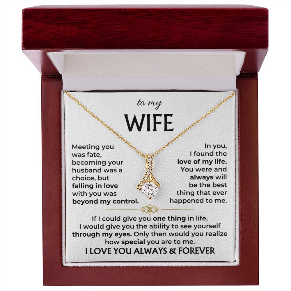 Alluring Beauty ribbon necklace gift for wife, 18K Yellow Gold Finish / Luxury Box