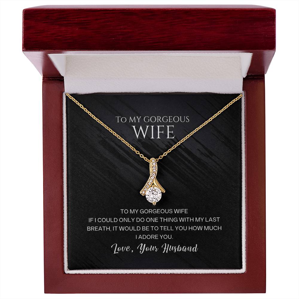 Alluring Beauty ribbon necklace gift for wife, 18K Yellow Gold Finish / Luxury Box