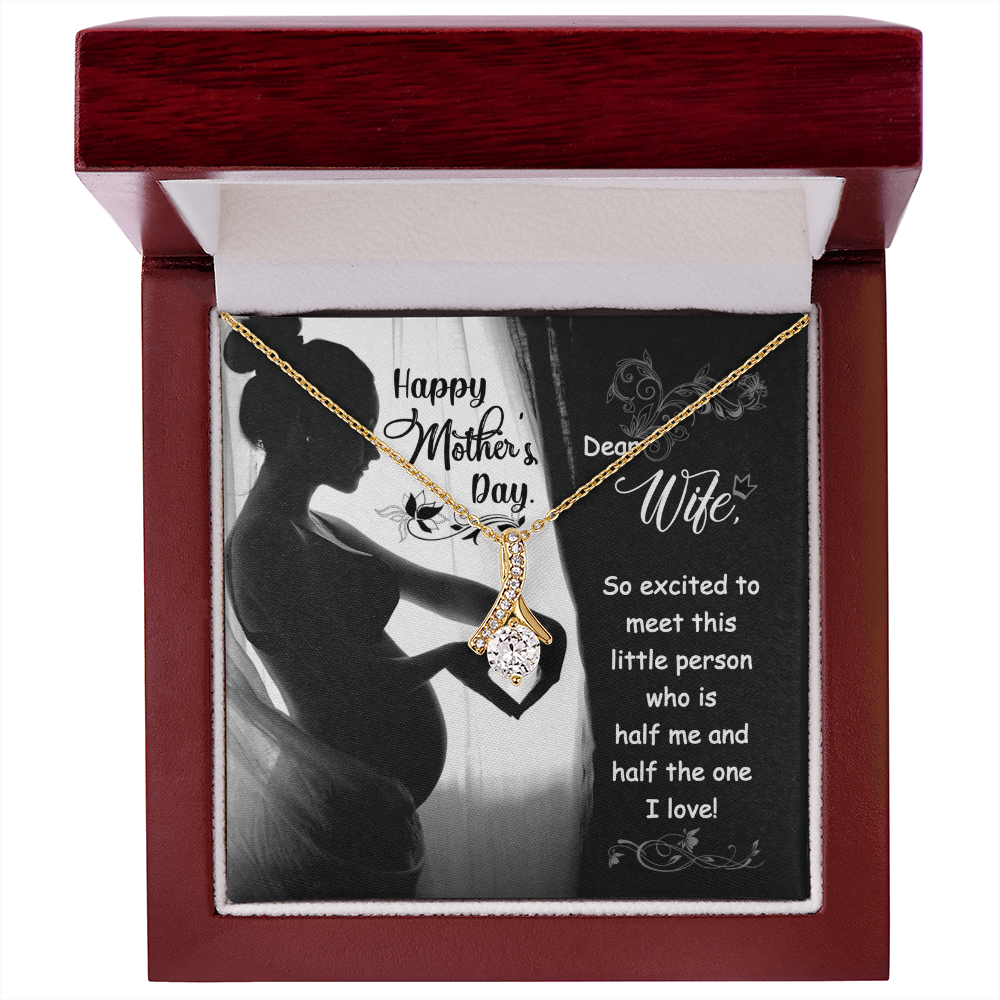 Mother's Day Necklace for Wife – 14K White Gold Finish, Dazzling Cubic Zirconia Pendant, Adjustable Chain – Heartfelt Gift for Expecting Moms