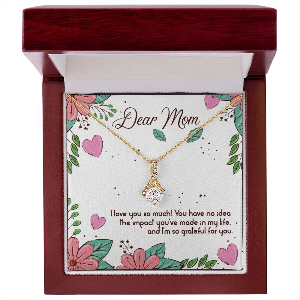 Dear Mom Necklace – 14k White Gold Finish with 7mm Cubic Zirconia Pendant – Adjustable 18-22 Inches, Gift for Mother, Birthday or Anniversary Gift