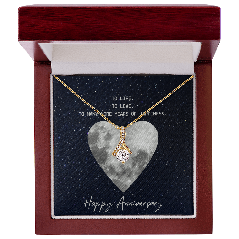Alluring Beauty ribbon necklace gift for wife, 18K Yellow Gold Finish / Luxury Box