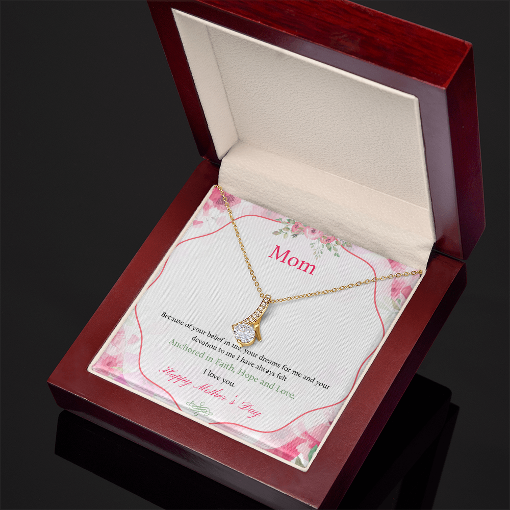 Mom Necklace - Anchored in Faith, Hope & Love - Stunning 7mm Cubic Zirconia Pendant in 14K White Gold or 18K Yellow Gold Finish - Perfect Mother's Day Gift