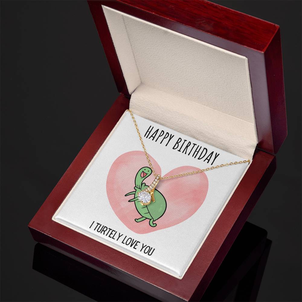 Funny Turtle Alluring Beauty Necklace Happy Birthday Gift For Her, Animal Pun Message Card Jewelry Birthday Present From Him, Dad Joke Gag Gifts For Birthday by Best Gifts 305