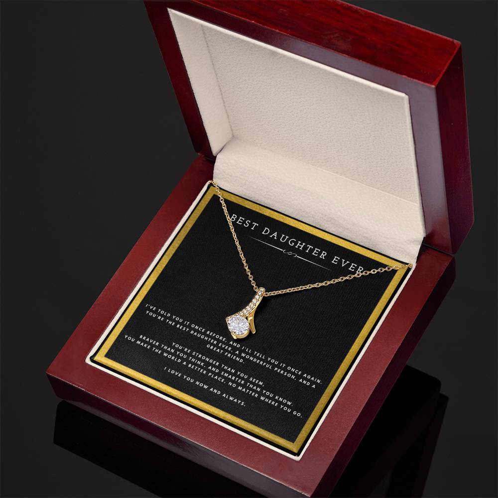 Best Daughter Ever Necklace Gift from Mom or Dad – Alluring Beauty Pendant for Daughter with Love Message Card