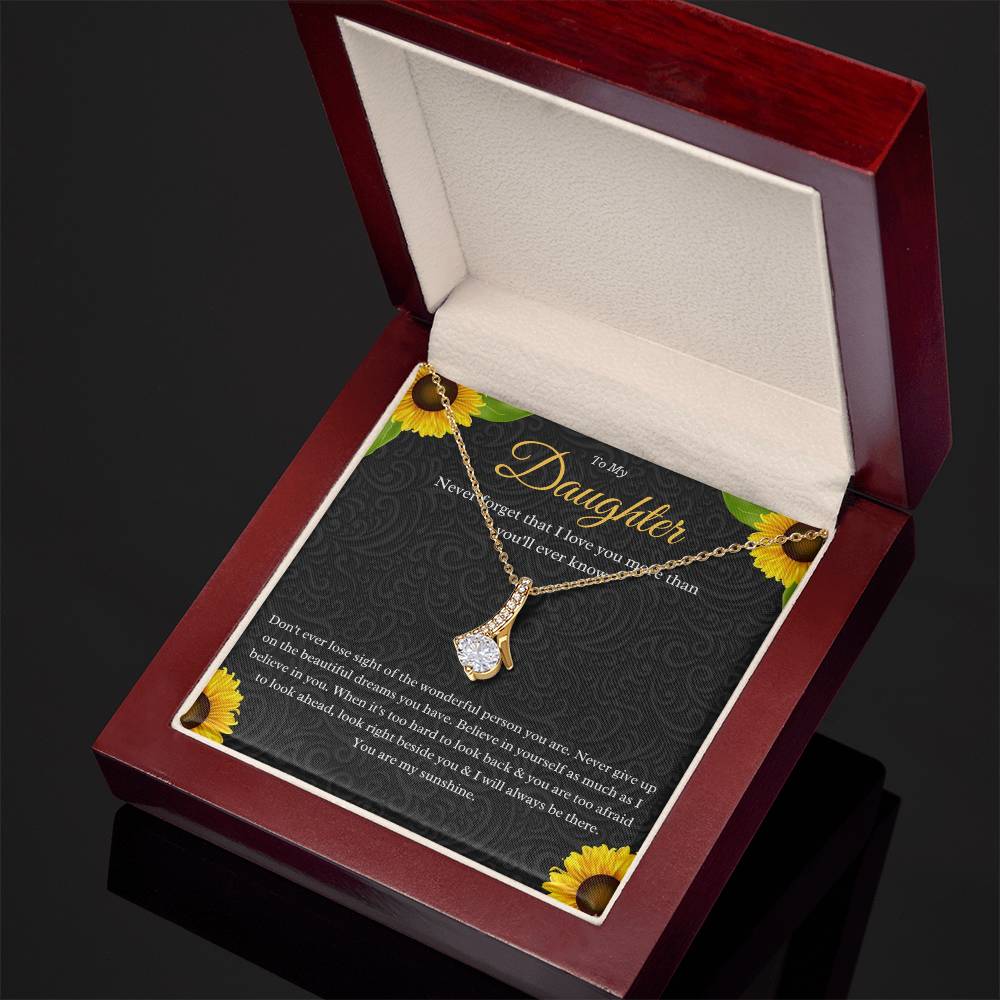 Parent to Daughter Gift – CZ Ribbon Pendant Necklace with Encouraging Message Card