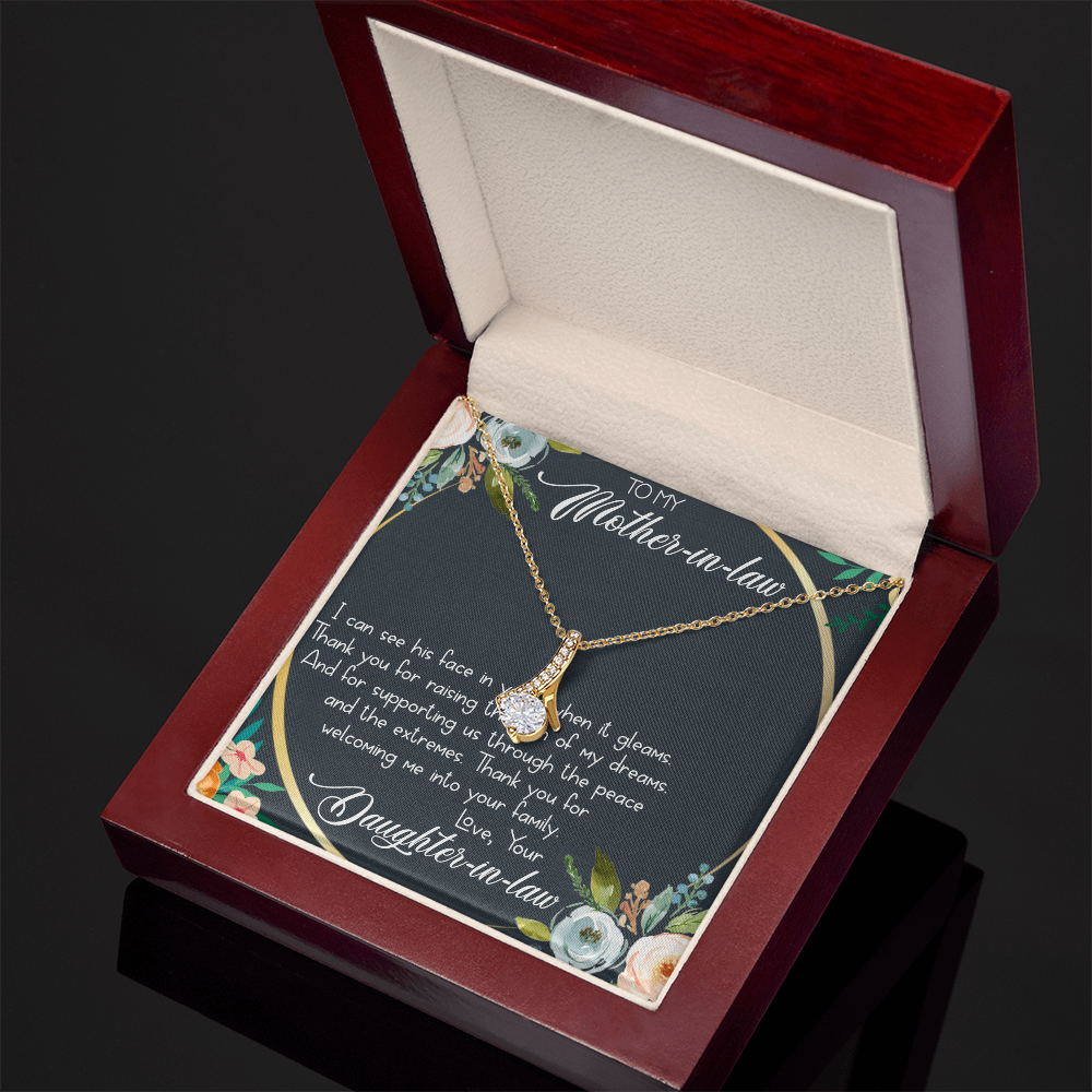 Alluring Beauty Necklace for Mother-in-Law – 14k White or 18k Yellow Gold, Cubic Zirconia Pendant, Heartfelt Gift from Daughter-in-Law
