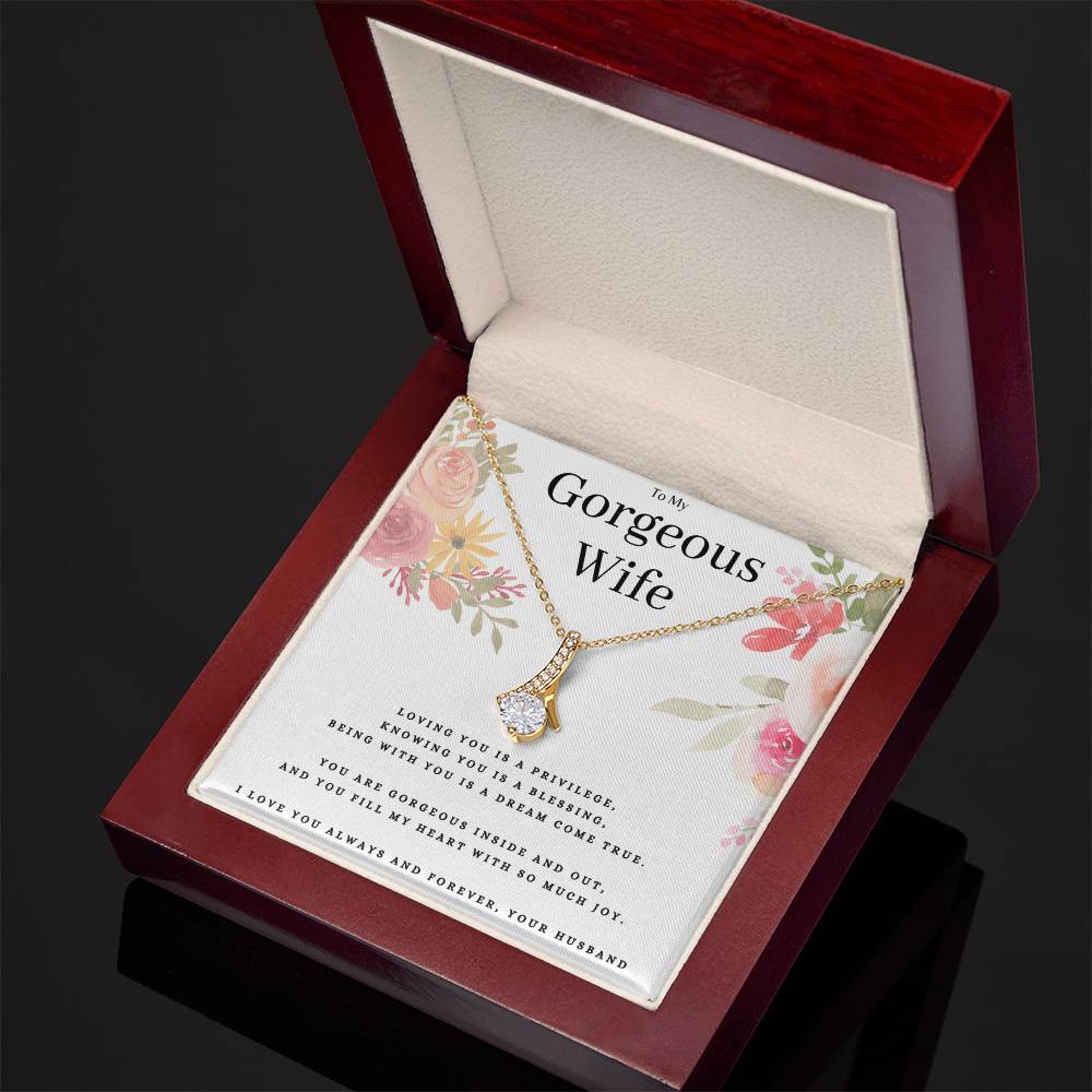 Anniversary Present For Gorgeous Wife, Alluring Beauty Necklace Birthday Jewelry Message Card Gift From Husband, Lovely Valentines Day Necklace Present For Wife, Wife Mothers Day Gift by Best Gifts 305