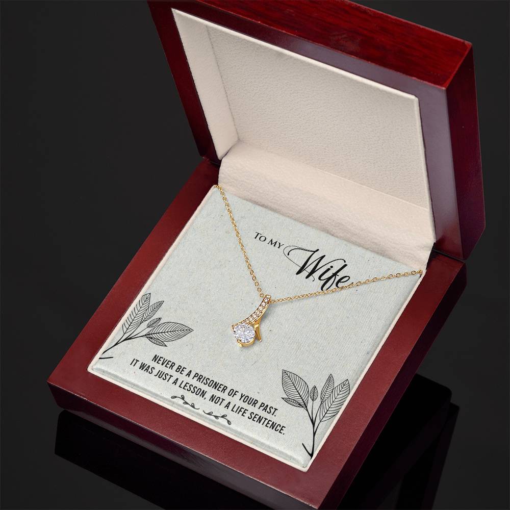 Wife Gift Necklace – Alluring Beauty Ribbon Pendant with Inspirational Card, Anniversary Birthday Gift for Her
