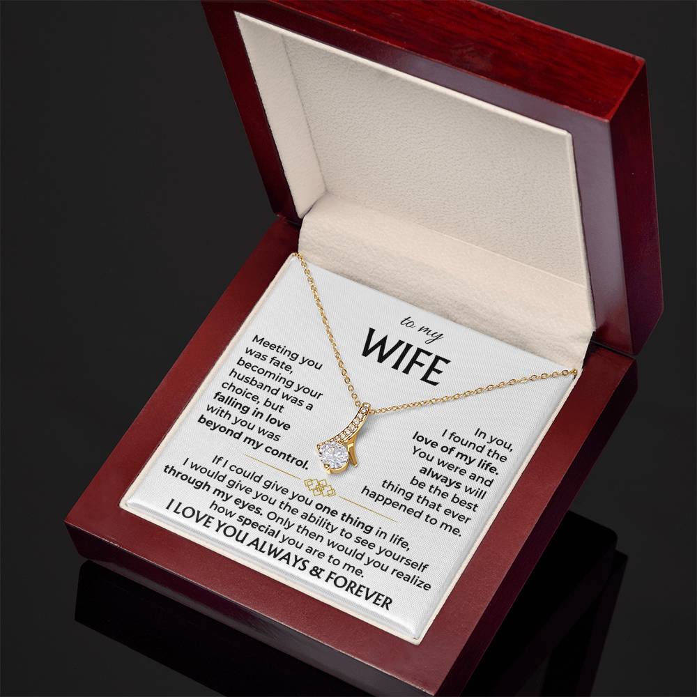 To My Wife - Dazzling 14k White Gold Finish Necklace with 7mm Cubic Zirconia Pendant, Adjustable Length, Gift for Wife, Anniversary or Birthday Gift from Husband