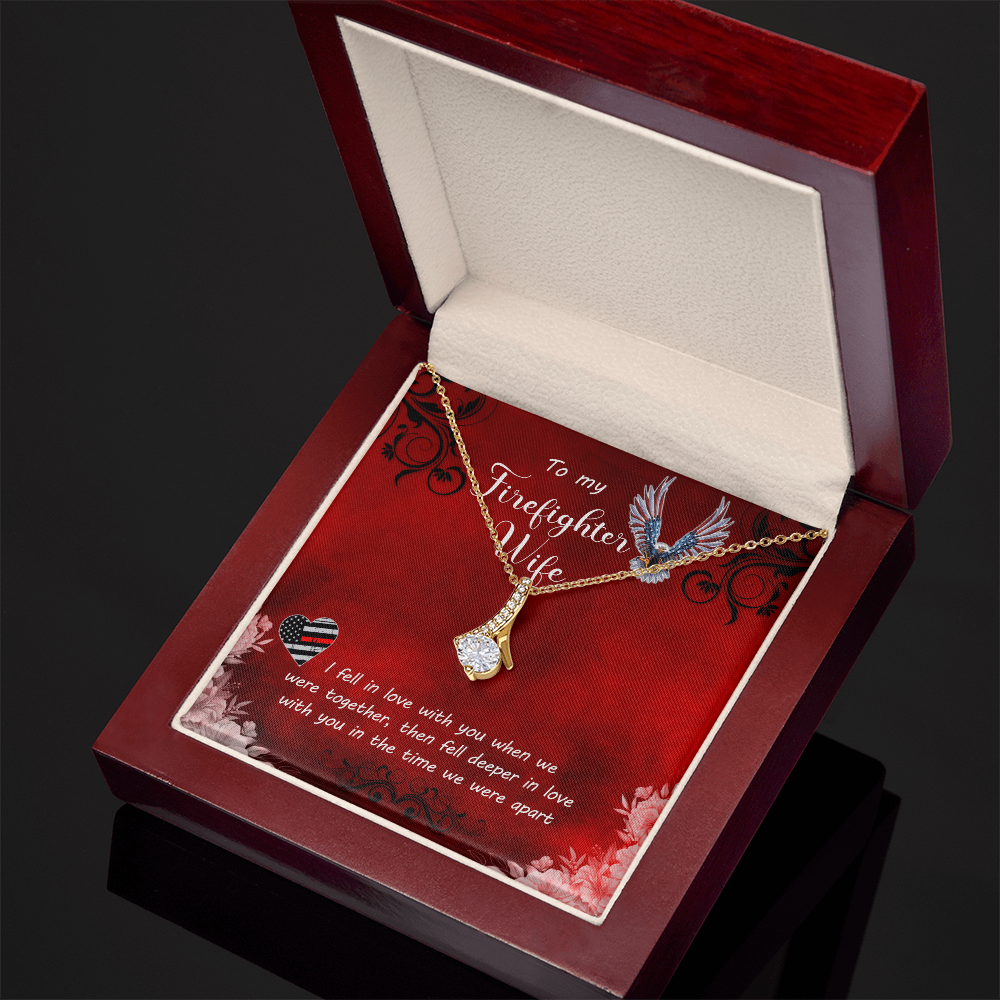 To My Firefighter Wife – 14k White Gold Finish Necklace with Heart-Shaped Cubic Zirconia – Adjustable Length, Perfect Gift for Anniversary or Birthday