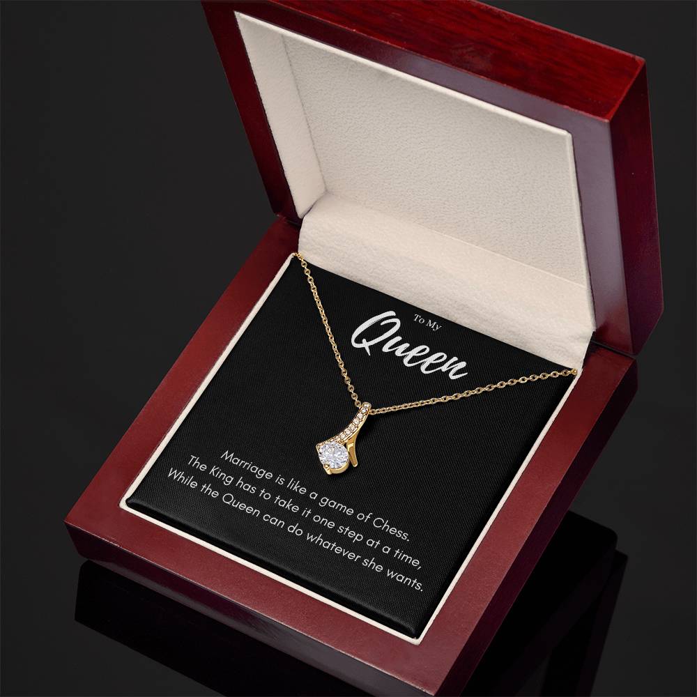 Funny Queen Alluring Beauty Necklace Anniversary Gift From Husband, Chess Marriage Message Card Jewelry Birthday Present For Wife, Hilarious Jewelry Gifts For Wife Valentines Day by Best Gifts 305