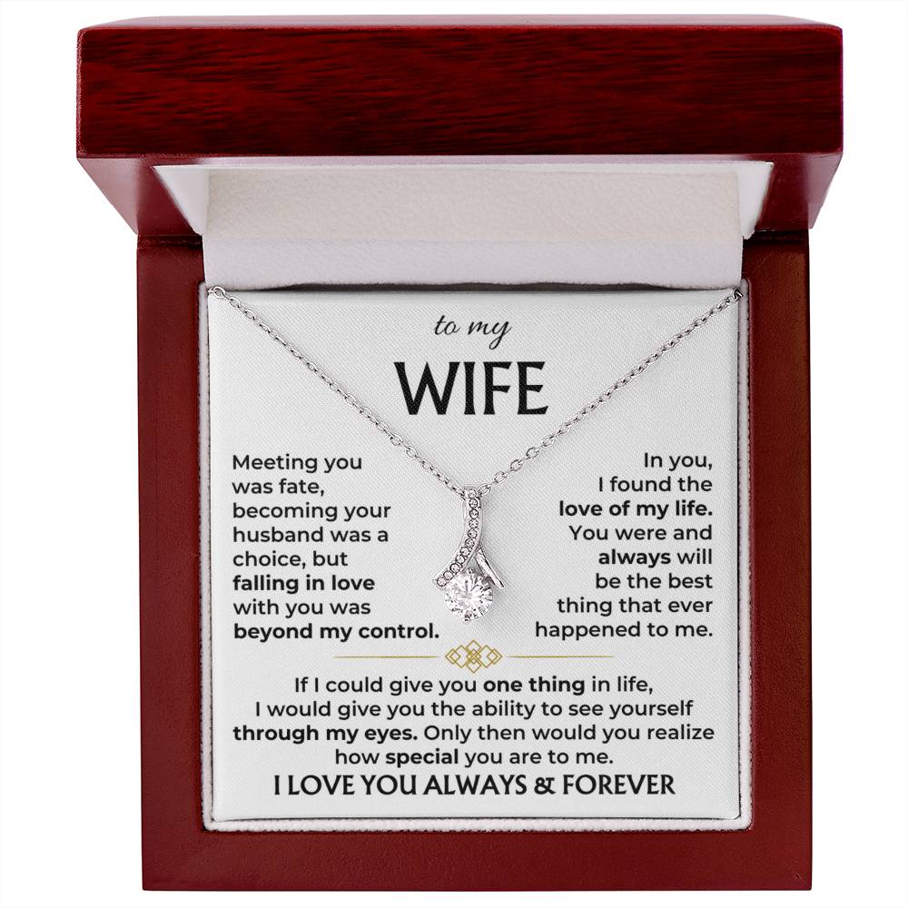 Alluring Beauty ribbon necklace gift for wife, 14k White Gold Finish / Luxury Box