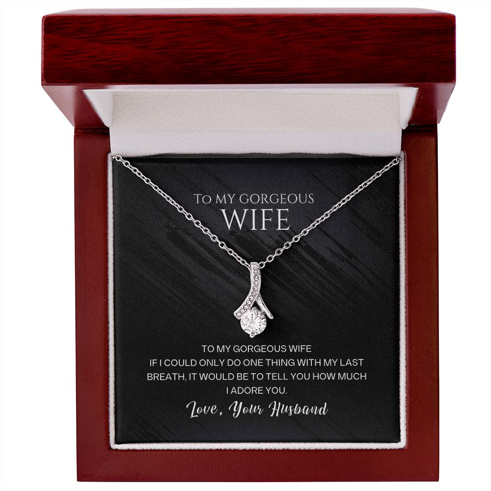 Alluring Beauty ribbon necklace gift for wife, 14k White Gold Finish / Luxury Box