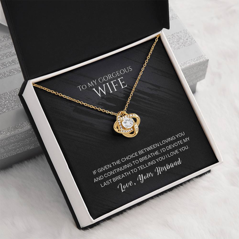 To My Gorgeous Wife Love Knot Necklace – Romantic Husband Gift with Cubic Zirconia Pendant