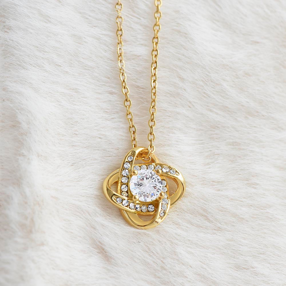 To My Wife - Love Knot Necklace with Cubic Zirconia - 14k White Gold or 18k Yellow Gold Over Stainless Steel - Adjustable Chain - Perfect Gift from Husband - Romantic Anniversary or Valentine's Day Gift