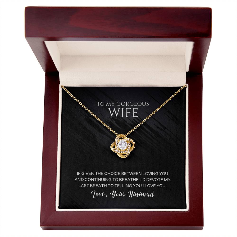 To My Gorgeous Wife Love Knot Necklace – Romantic Husband Gift with Cubic Zirconia Pendant