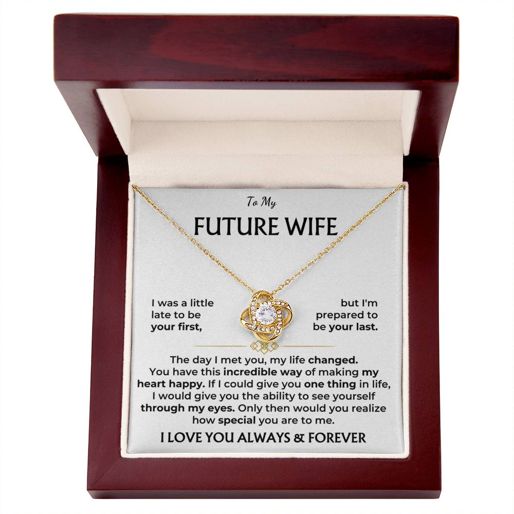 Love Knot necklace gift for wife, 18K Yellow Gold Finish / Luxury Box