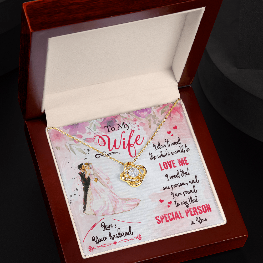 To My Wife Love Knot Necklace, CZ Pendant Gift from Husband, Anniversary Birthday Jewelry for Her