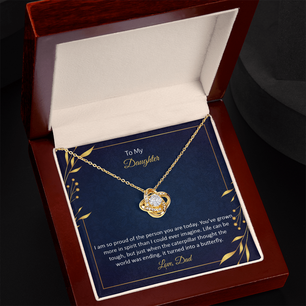 Forever Love Knot Necklace for Daughter – Dad to Daughter Gift, CZ Pendant, Inspirational Jewelry